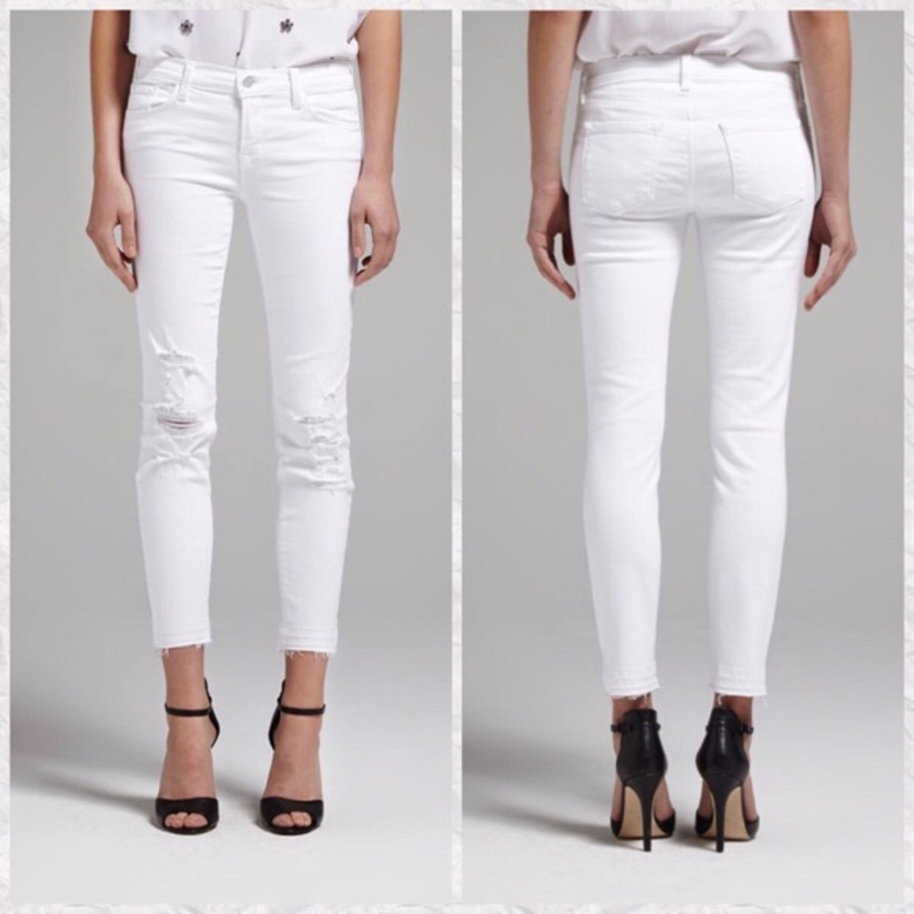 J Brand White Demented Skinny Cropped Jeans
